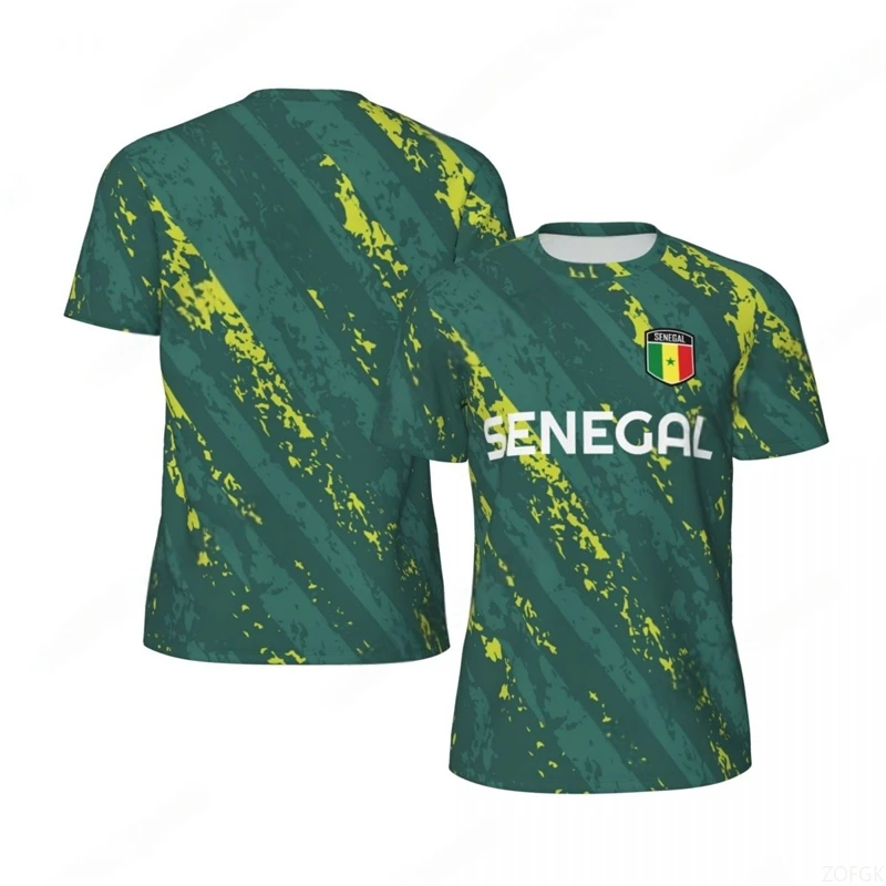 เสื้อยืดฟุตบอลลายธงชาติเซเนกัลแฟชั่นสำหรับผู้ชาย เทรนด์ 3 มิติ ลายสัญลักษณ์แห่งชาติ เสื้อยืดกีฬา พิมพ์ลาย หลวม ระบายอากาศได้ดี