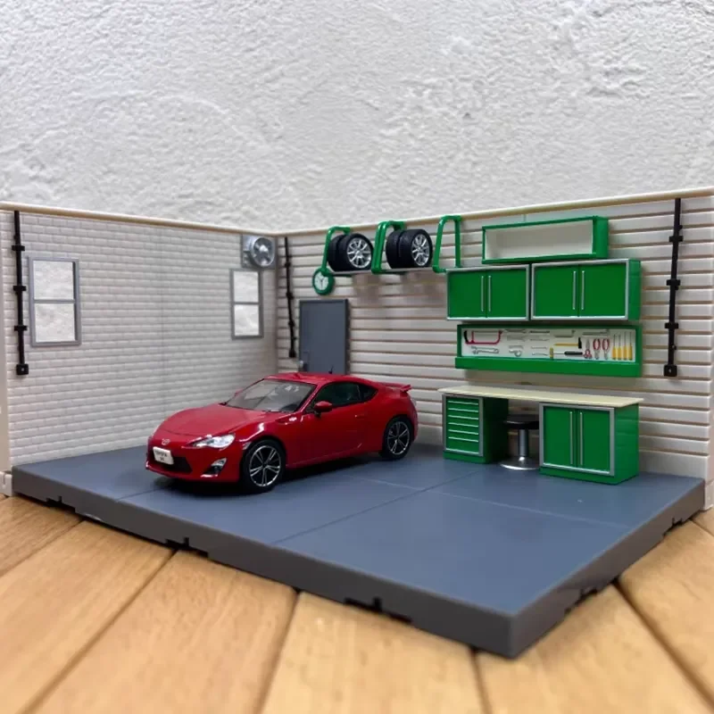 for 1/43 Scale Alloy Car Model Featuring Auto Repair Workshop and Parking Lot Scene Simulation Static Collectible Ornament