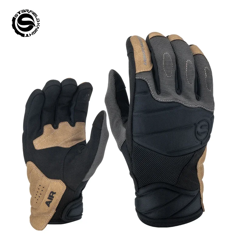 SFK Men's Motorcycle Riding Gloves Full Finger Breathable Mesh Touchscreen Knuckle Protection Anti-Slip Summer Moto Gear