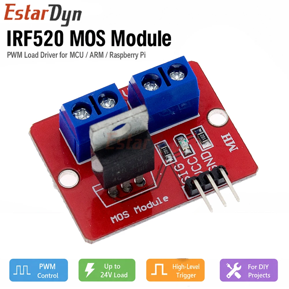 Estardyn IRF520 MOSFET Driver Module 0-24V PWM High Current Switch for MCU PLC Motor LED DIY