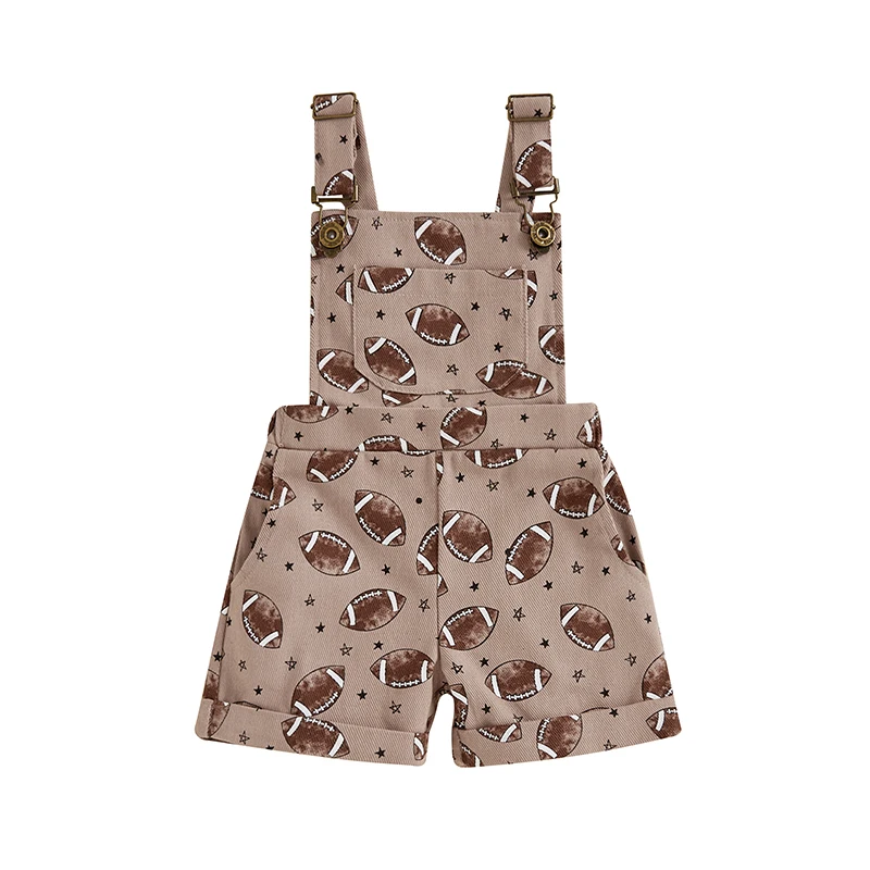 

Baby Girl Summer Overalls Sleeveless Elastic Waist Football Print Suspender Romper Toddler Playsuit