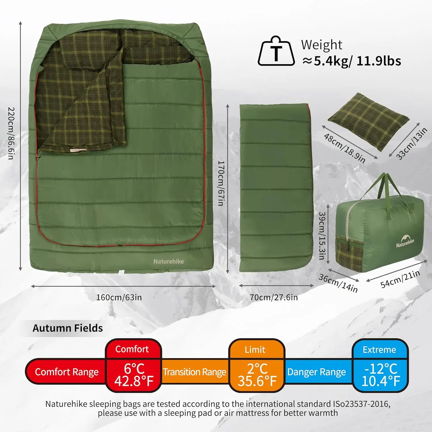 0 Degree Flannel Two Person Sleeping Bag with Pillows for Adults, Couples & Family, Doublewide Double Sleeping Bag 2