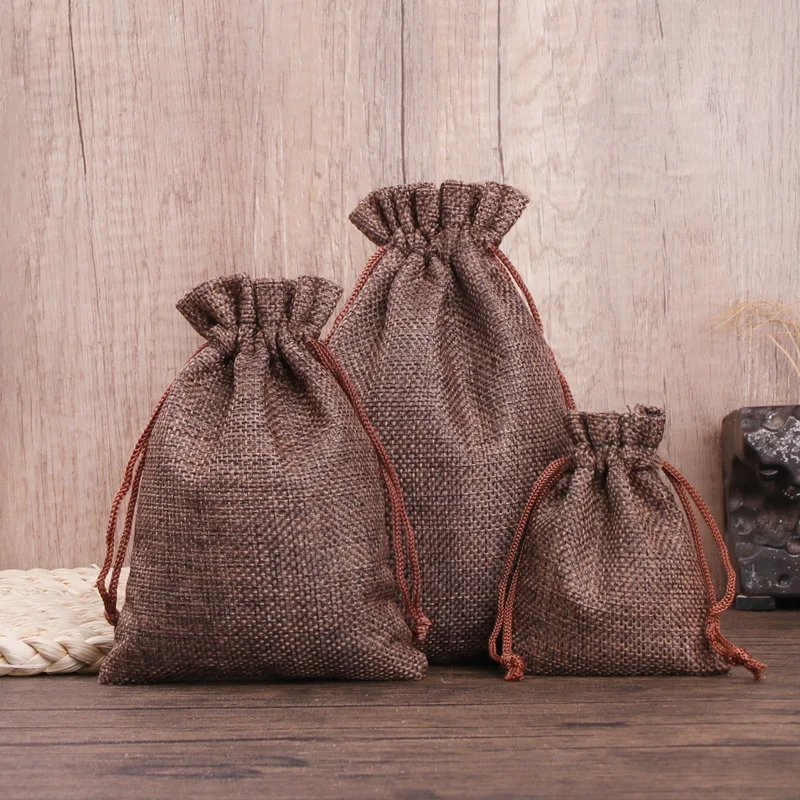 50 teile/los Leinen und Jute Kordelzug Tasche 7x9/10x14/13x18 cm schmuck Verpackung Hochzeit Süßigkeiten Weihnachten Party Geschenk Lagerung Tasche – Detail 11