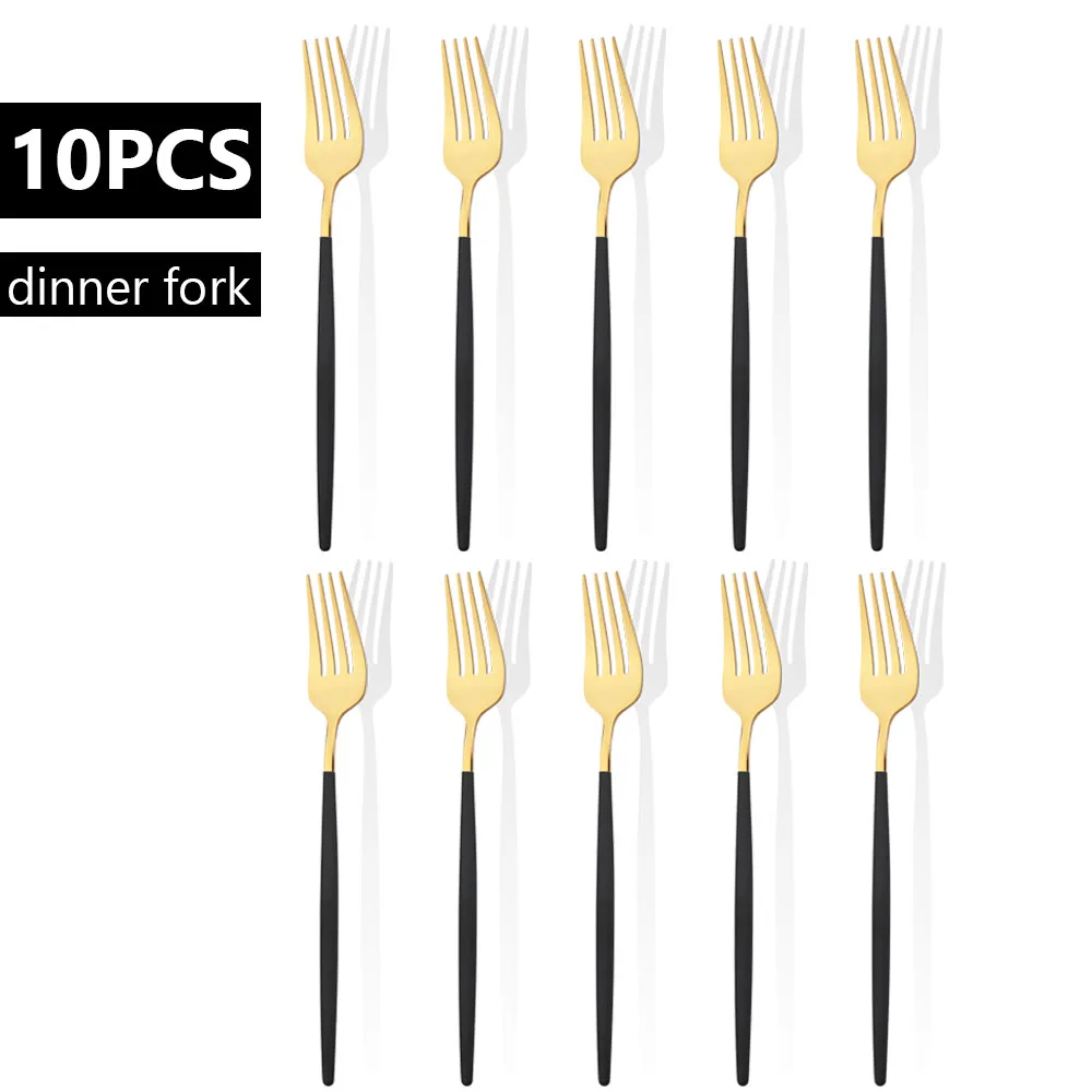 

Набор столовых приборов с вилками из черного золота, современный 10 шт., вилка для ужина из нержавеющей стали, посуда для кемпинга, набор столовой посуды, кухонная посуда для еды