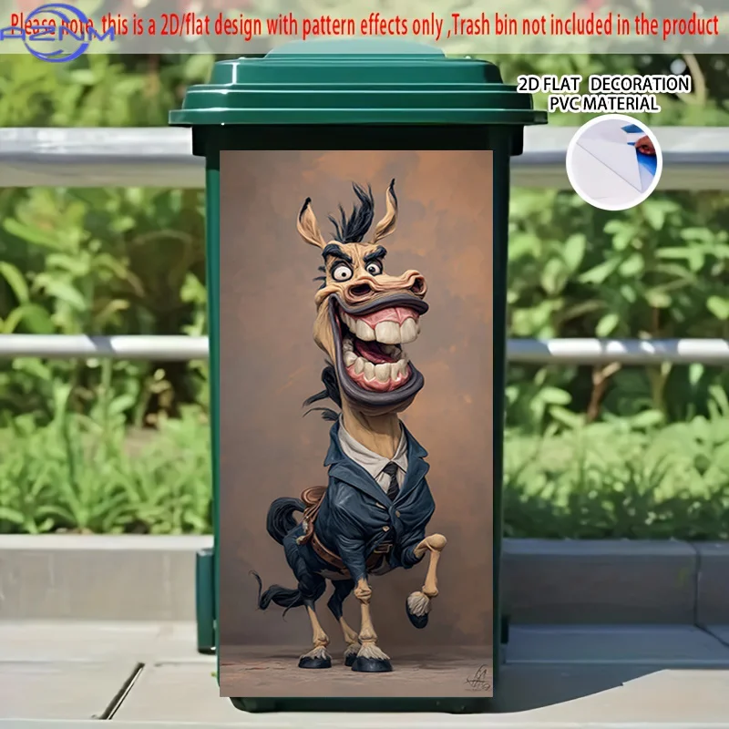 2D Flat Printing 1pc 2D Pattern Printed Kitchen Trash Can Sticker xcm Grinning Horse Themed Kitchen Home Decor Wallpaper Self-