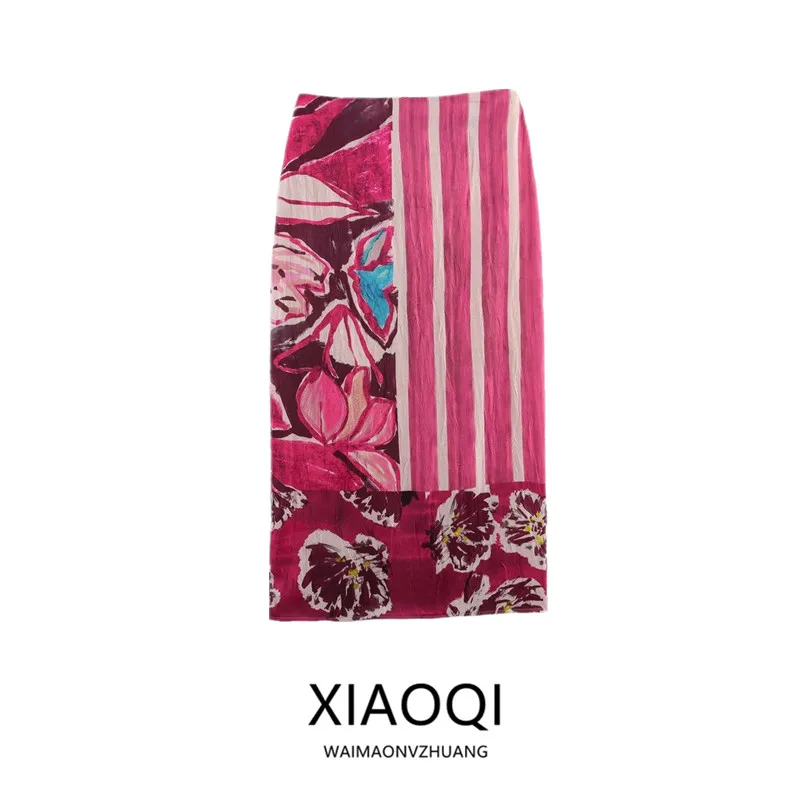 

Весна 2025: Модная универсальная женская юбка миди из шелкового атласа с принтом, средней длины, для женщин