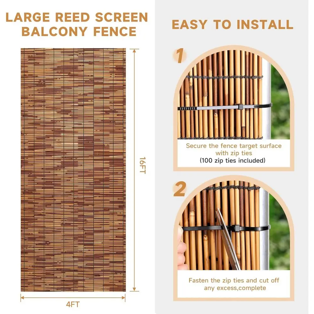 ستارة سياج للشرفة الخارجية باللون البني بطول 4 أقدام × 16.4 قدم للفناء الخلفي