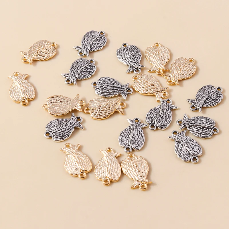 Leslie 20pcs 11*18mm Fashion Angel Wings Charms Pendants Connectors for Necklaces Earrings Making Accessories Diy Jewelry Craft