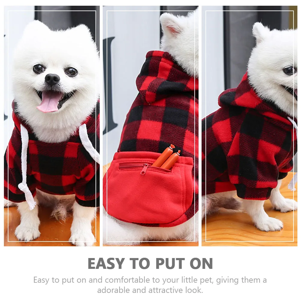 

1pc Pet Christmas Costume Winter Warm Jacket Hat Included Dog Apparel Small Sizes Bright Grid Holiday for Dogs