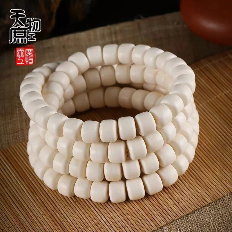 Natural Ox Bone-Shaped Buddha Beads White Bleaching Grease Removing Flavor Bracelet