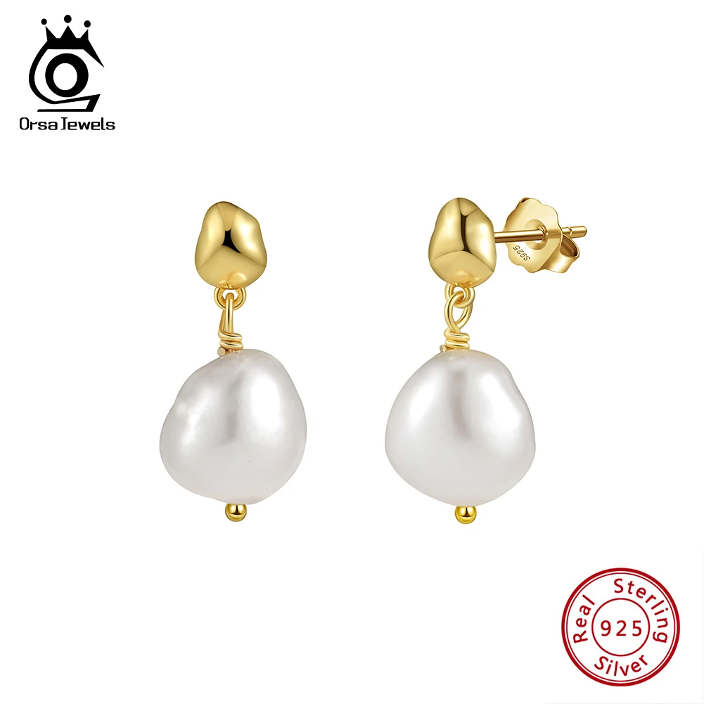 

ORSA JEWELS Natural Baroque Pearl Dangle Earrings with 925 Silver for Women Girls14K Gold Drop Ear Elegant Fine Jewelry GPE78