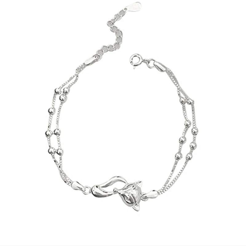 Mewanry Double-layered Chain Fox Geometric Bracelets For Women Girls Cute Trendy Simple Elegant Sweet Birthday Jewelry Gifts