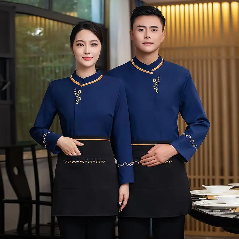 Vêtements de travail à manches longues pour femmes, vêtements de travail de serveur de Restaurant chinois, de hall d'entrée, nouvelle collection automne et hiver