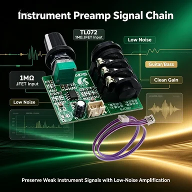 TL072 Guitar Preamp Module, High Impedance 1MΩ JFET Input, Low Noise Pre-Amplifier for Electric Guitar/Bass