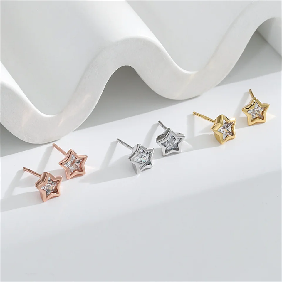 

New Stylish Versatile Pentagon-shaped Earrings Elegant Baroque-style Rose Gold Stainless Steel Jewelry Star-shaped Stud Earrings