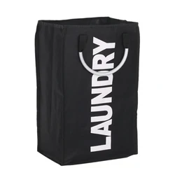 Practical Foldable Laundry Bag Washing Dirty Clothes Laundry Basket Durable Storage Bag with Alloy Handle--Black