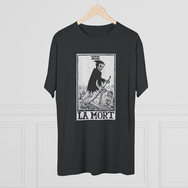Death Tarot La Mort black T-shirt Skull Punk unisex goth Death T-shirt personality street fashion short sleeve art aesthetics