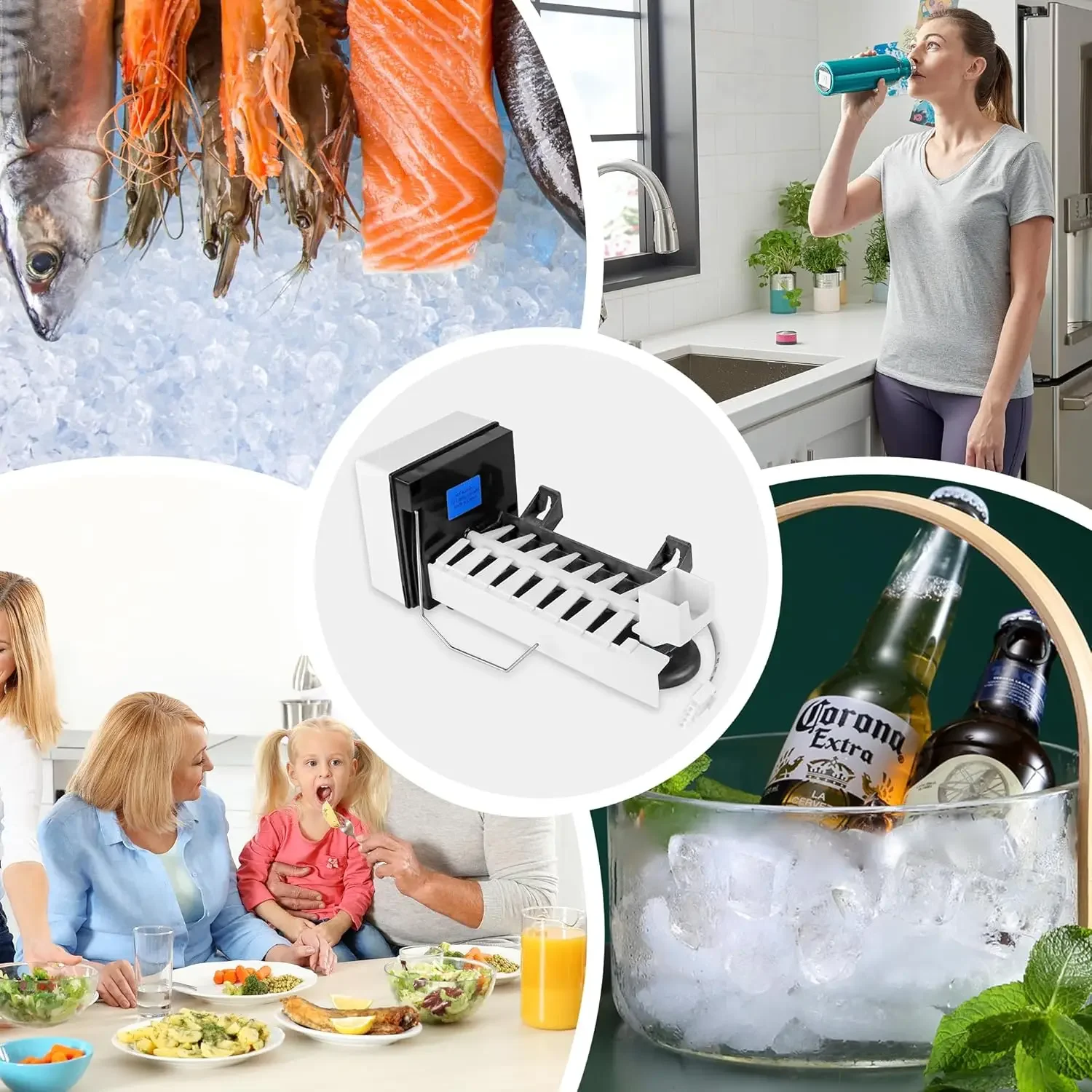 耐久性のあるナノコーティングを施した製氷機アセンブリ。モデル241798211と互換性があり、小型冷蔵庫の代替品として理想的です。