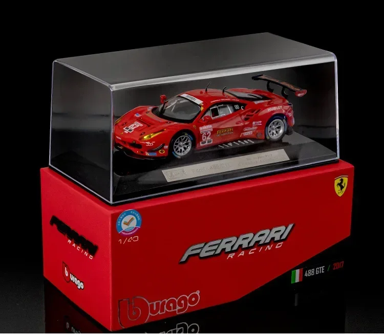 Bburago-Ferrari 488 GTE 2017 WRC Ferrari Car Modelo, Ferrari fundido de liga, carro esporte, brinquedo de coleção, Racing Kid Presente, 1:43