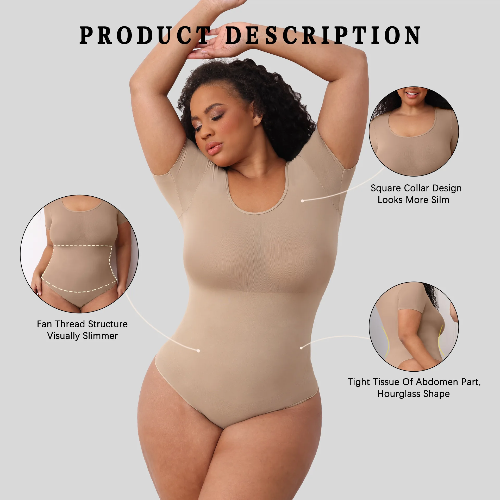 Plus Size Seamless Tummy Tucker Bodysuit Slimming Booty Lifting Shapewear for Women Short-Sleeved Waist Trainer Panties
