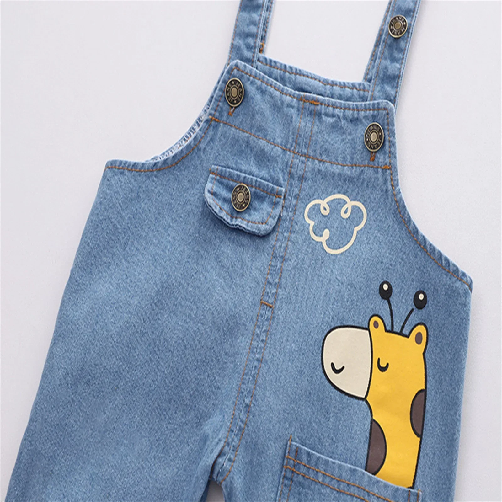 PatPat 2pcs Baby Boy/Girl 95% Cotton Short-sleeve Striped Tee and Cartoon Giraffe Print Denim Overalls Shorts Set