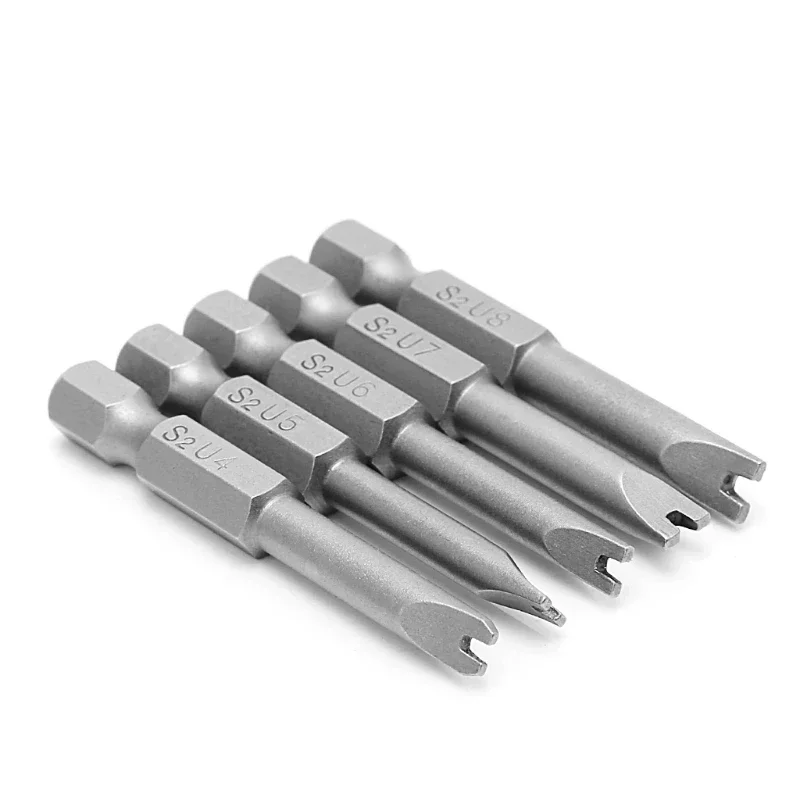 5Pcs 1/4 Inch Shank Hex Magnetic U Shaped Screwdriver Bits 50mm Length Long Spanner Screw Driver U4-U8 for Hand Tools