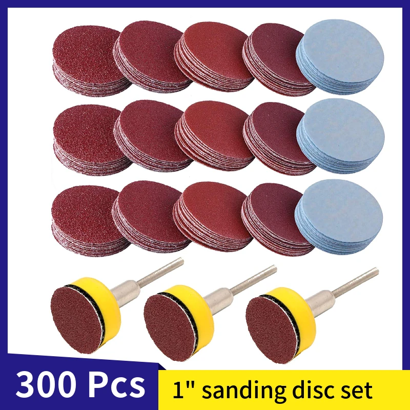 300PCS Sanding Discs Backing Pads, 1 inch Hook Loop Grinding Discs Backer Plate 1/8 inch Shank 80 - 5000 Grit for Dremel Tools