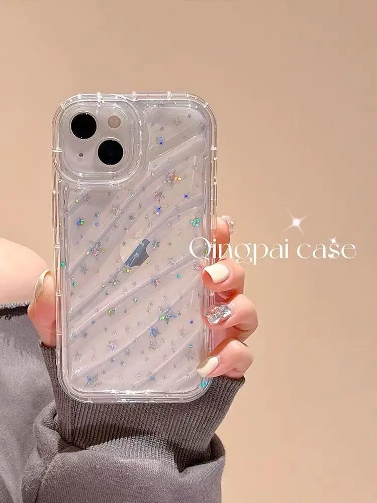 Glitter Stars Phone Cases for IPhone 11 12 13 14 Pro Max for IPhone Korean Vintage Irregular Internal Twill Phone Case Geometry