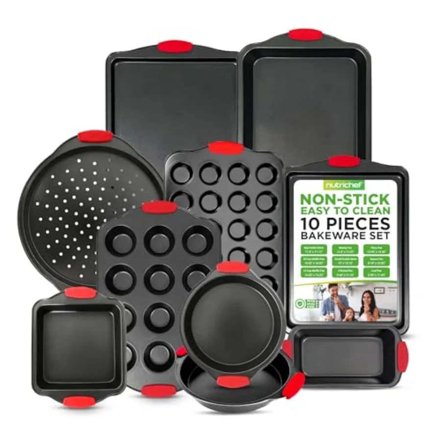 

10‑Piece Non‑Stick Bakeware Set Premium Carbon Steel Baking Pans Set with Silicone Handles Oven and Dishwasher Safe Complete Ba