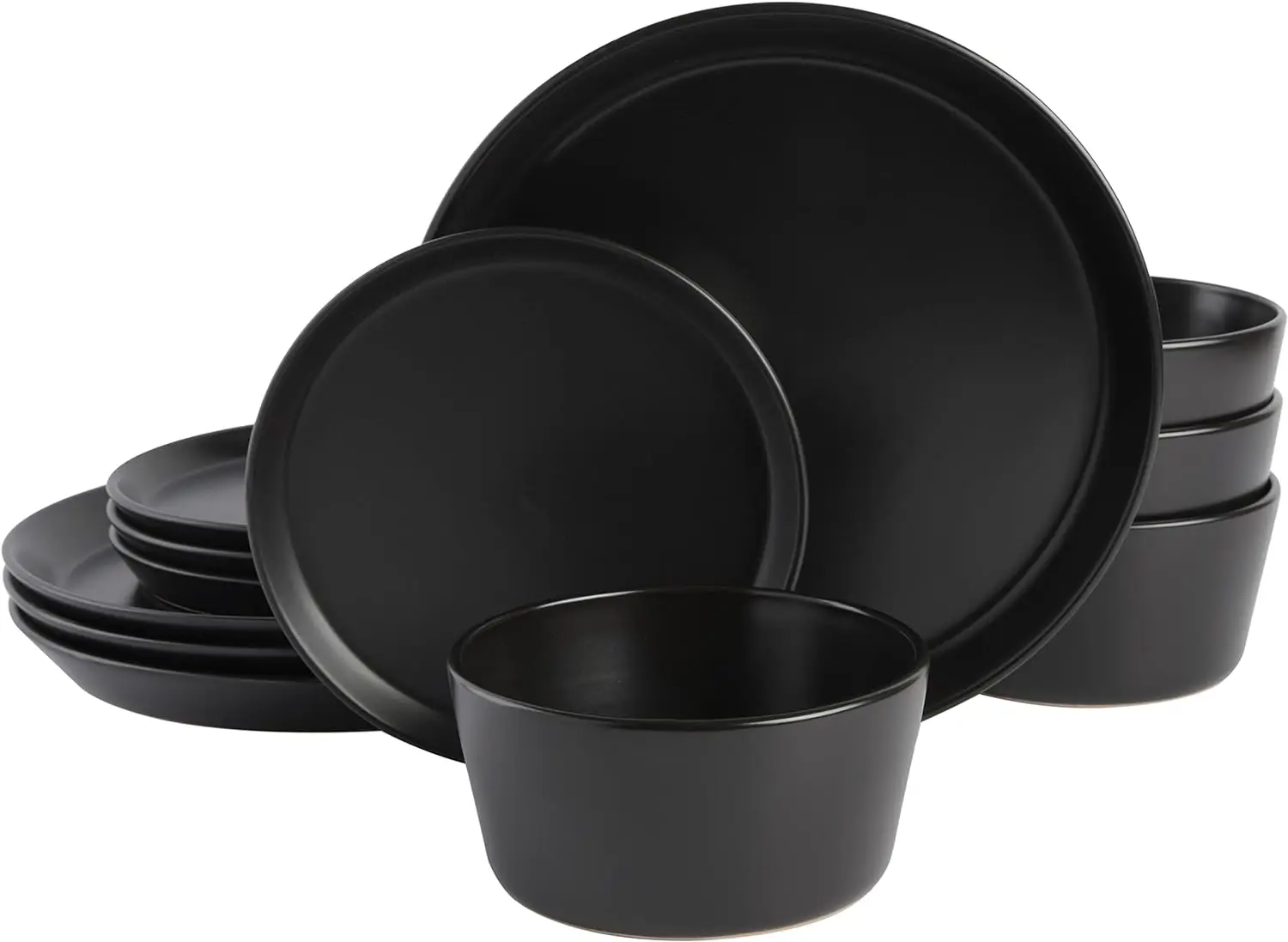 

Gibson Soho Lounge Sofia Coupe Stoneware Dinnerware Set, Service for 4 (12pcs), Black