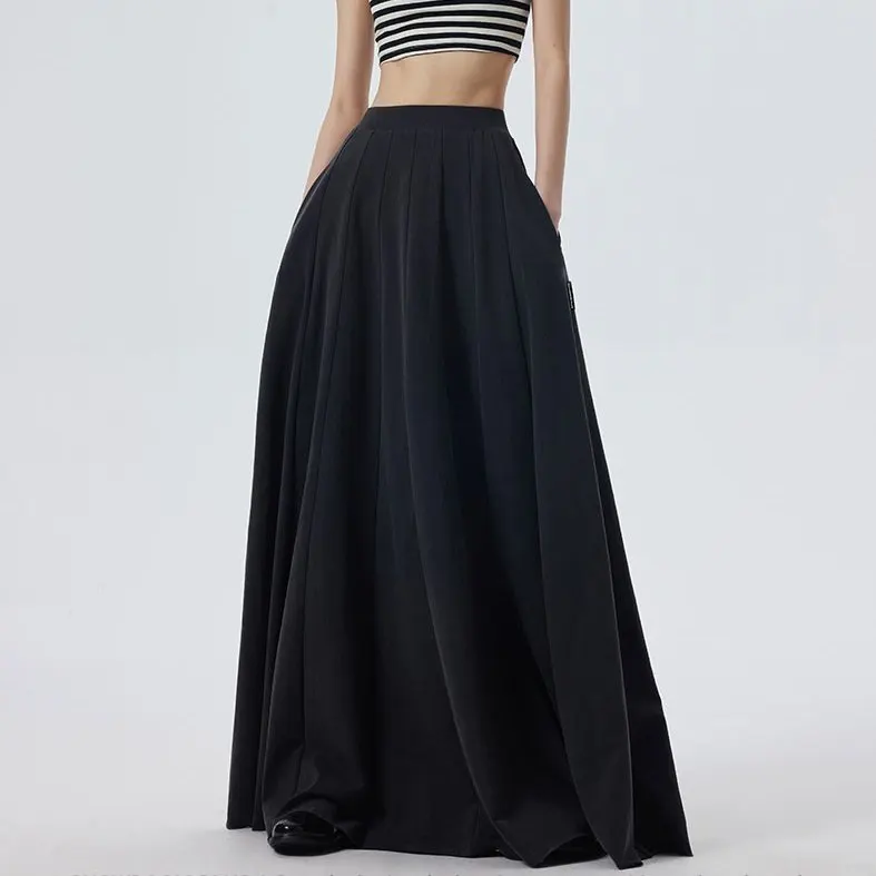 

Long Draped Feel 2025 Spring and Autumn Half Skirt Ultra Long Draped Feel Long Skirt Elegant High Waist A-line Skirt
