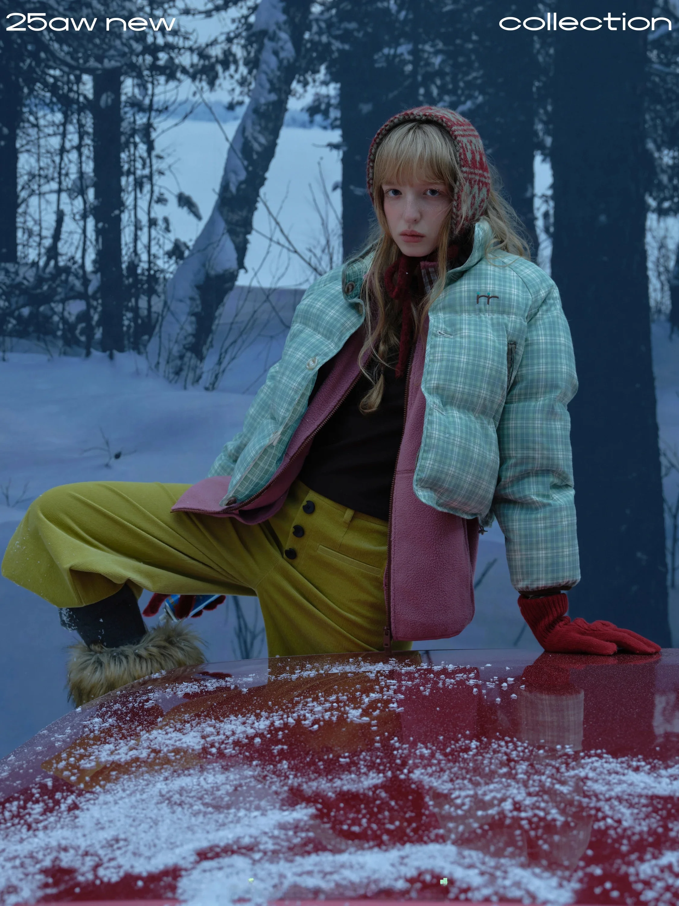 Riverstone plus Retro Plaid Stand Collar Warm Cotton Jacket Women's Winter Windproof Bread Style Coat Princess Sweet Style