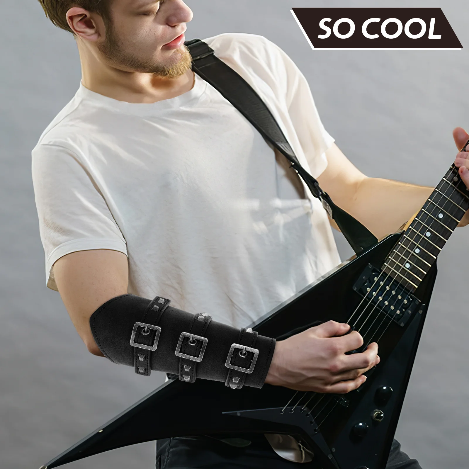 

Ukcoco Medieval Punk Wristband Bracelet Pu Black Vintage Riding Bracer for Cosplay Outdoor Party Accessory