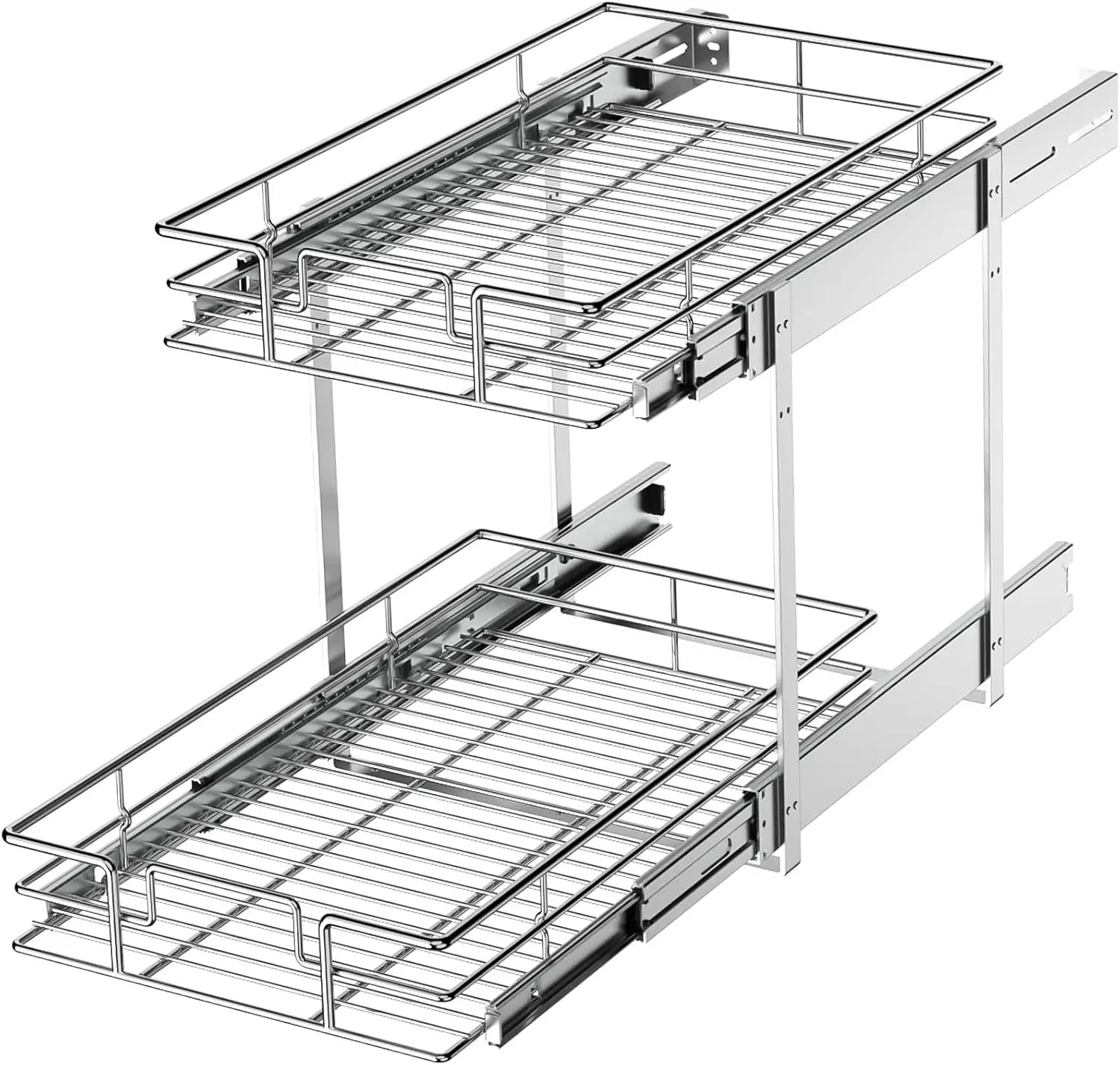 

2 Tier Individual Pull Out Cabinet Organizer 10½" W x 21½" D, Slide Out Kitchen Cabinet Storage Sliding Shelves