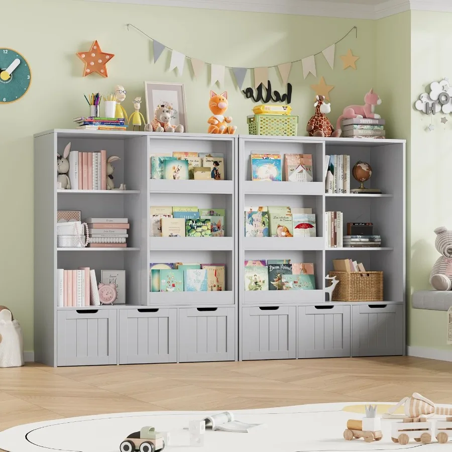 FOTOSOK Organisateur de rangement pour jouets avec étagère coulissante pour salle de jeux et chambre à coucher, 3 tiroirs mobiles et 6 compartiments de rangement jusqu'à Maxim