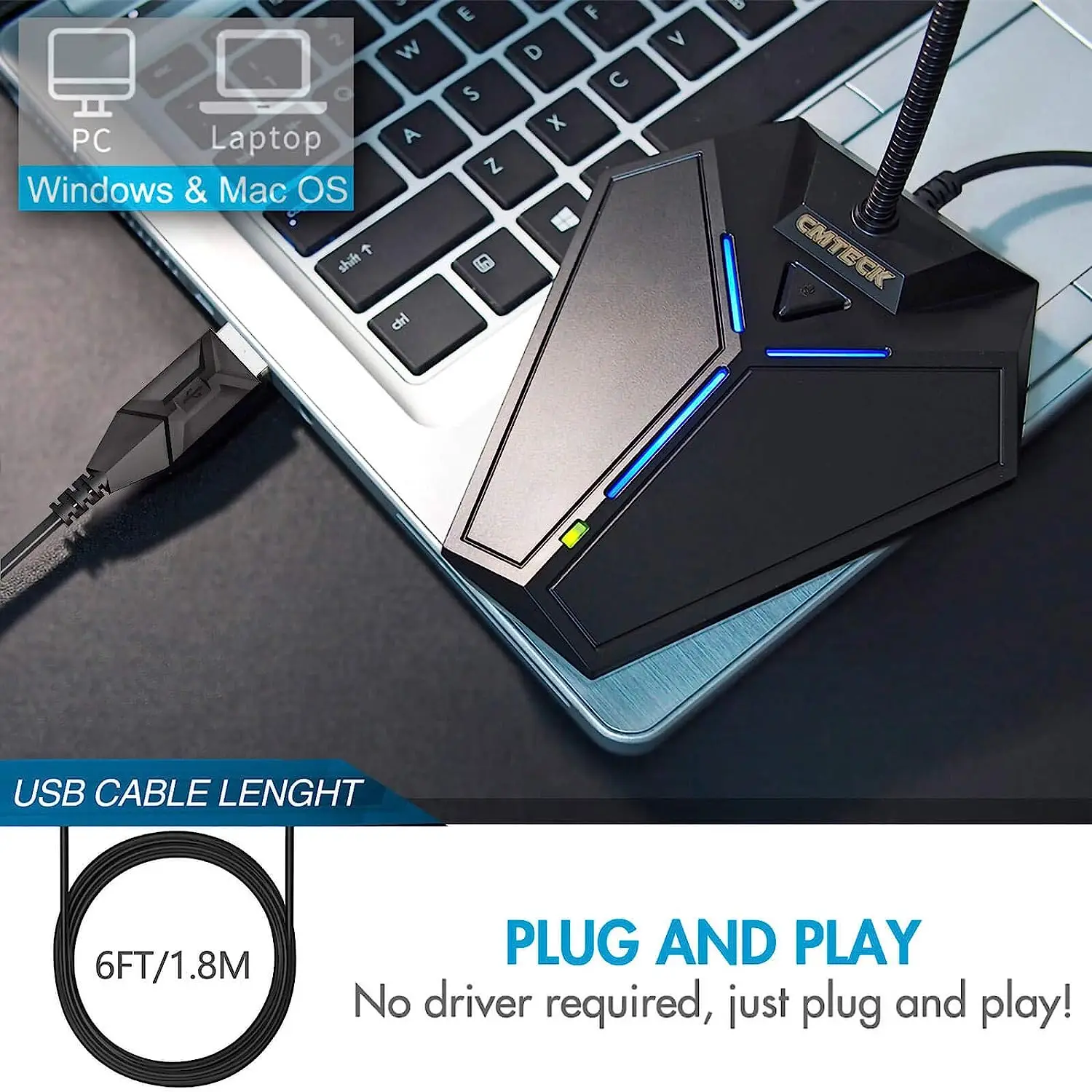 ميكروفون كمبيوتر USB مع زر كتم الصوت ، مؤشر LED ، متوافق مع ويندوز ، ماك ، صوت كتم الصوت ، تحديث الكمبيوتر المحمول
