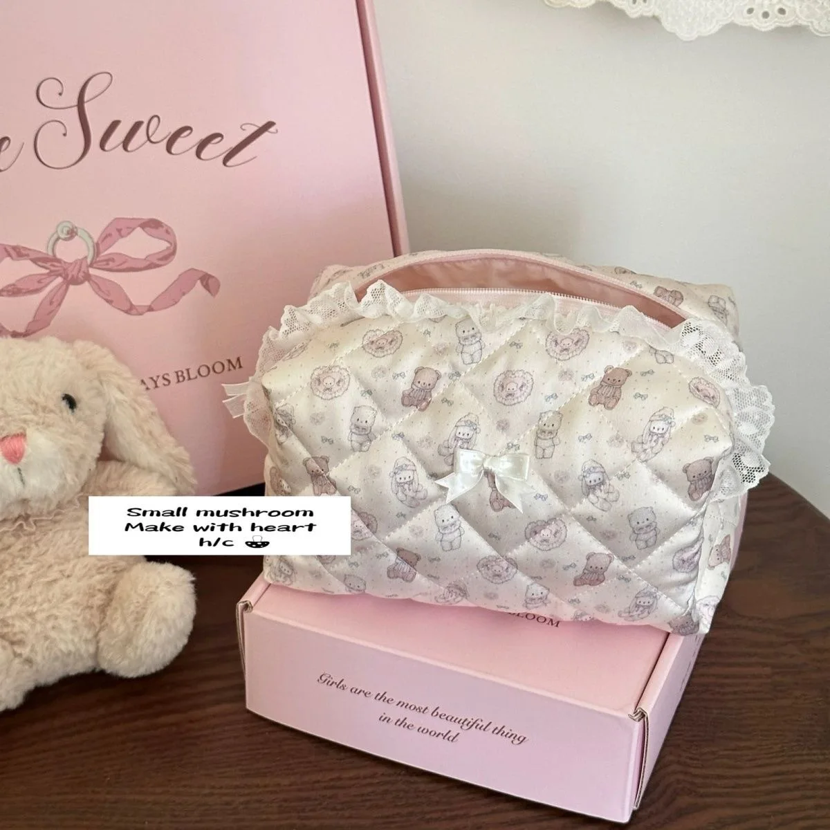 حالمة فتاة مستطيلة الساتان سلة التخزين منظم سطح المكتب سلة التخزين الدب الوردي ديكور المنزل أساسيات السفر