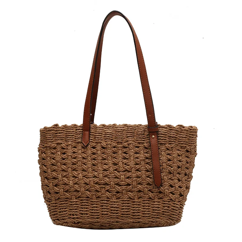 Designer Casual Rattan Wicker Tote Bag Große Kapazität Gewebt frauen Sommer Strand Stroh Handtasche Dame Reise Großen Korb – Detail 26