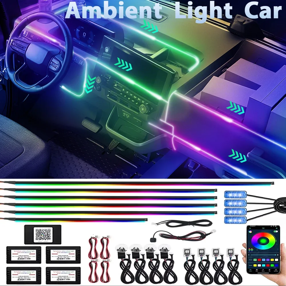 

RGB APP Car Ambient Light Kit 6 10 14 18 in 1 LED Acrylic Symphony Streamer Lamp Dual Zone Interior Decoration Strip 213 Colors