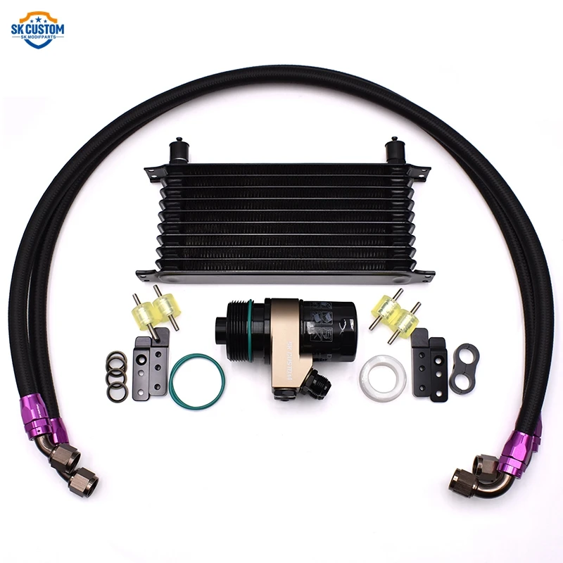 Black 10 Rows Oil Cooler Sandwich Adapter Kit For VW Golf MK7 1.8T 2.0T EA888 Gen3 Engine