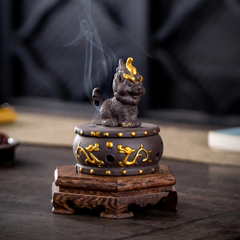 Kirin Disc Incense Burner Purple Sand Creative Aromatherapy Burner Household Indoor Incense Burner Ornament