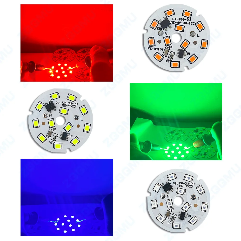 Carte lumineuse à courant constant sans pilote, lumière rouge, lumière bleue, lumière verte, source d'ampoule bricolage, PCB, AC 220V, 3W, 5W