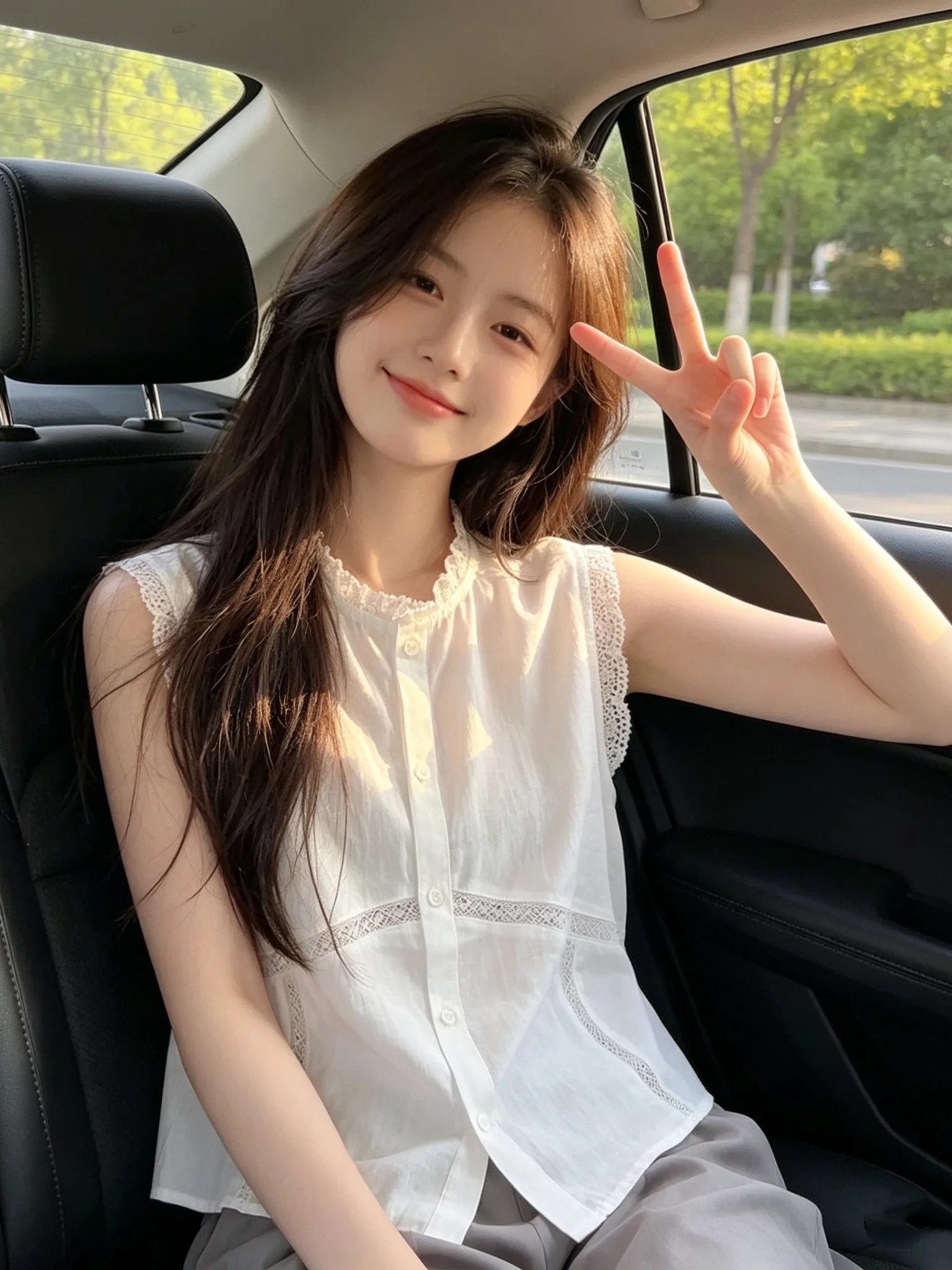 

White Lace Trim Hollow Embroidery Summer New Unique Beautiful Ageless Sleeveless Sweet Top for Women Korean Style Loose Fit
