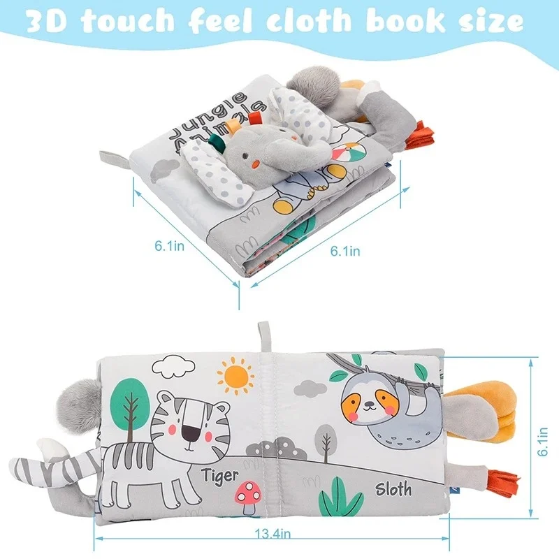 Soft Cloth Baby Book with Touch and Feel Pages - Cute Sensory Book for Babies 0-6, 6-12 & 12-18 Months with Crinkle Newborn Gift