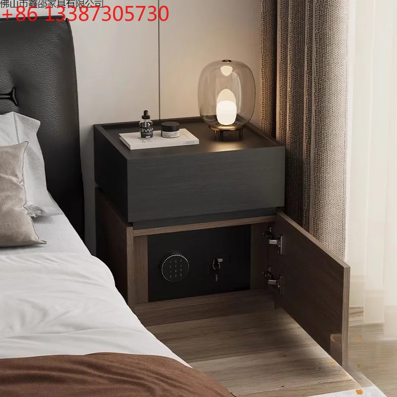 Pure solid wood bedside Italian minimalist bedside table Safe integrated locker