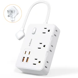 Power Strip with 6AC Outlets 2 USB Ports 2 Type-C 0.5FT Extension Cable US Plug Home Office Wall Desktop Ground Electric Socket