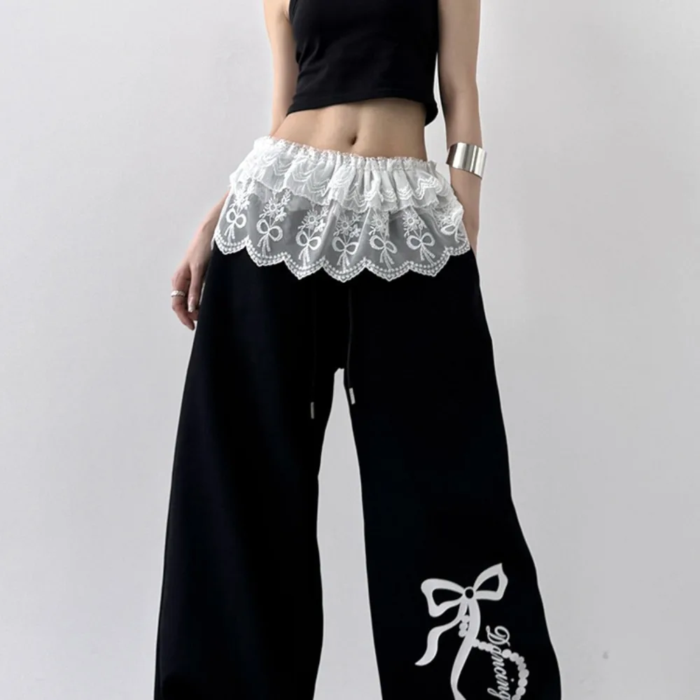 Moda Y2K Jazz Dance Sciarpa dell'anca Camicia Extender Dolce Bordo increspato Cintura Arco Stile coreano Gonna di garza di pizzo Cintura Jeans Decor