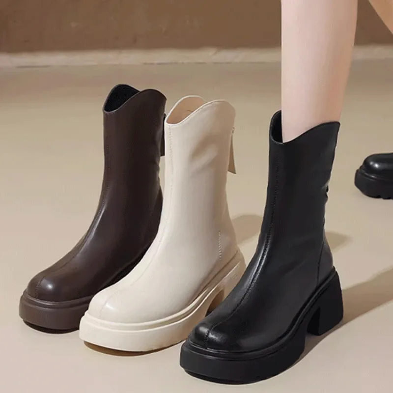 Women's short boots midcalf boots for women Korean Style Thick-soled Mid-calf BootsKorean Style Thic