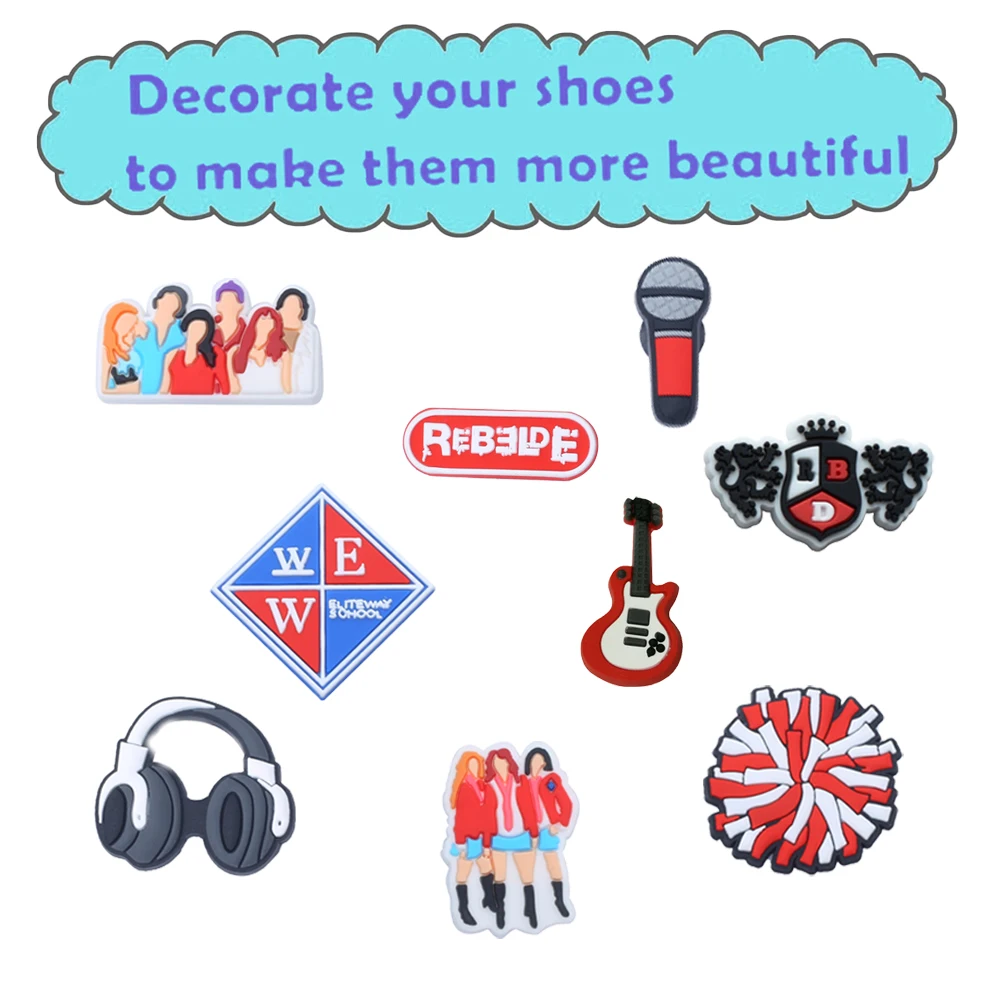 Hot sales 1-19Pcs Youth Campus Style Cartoon PVC Shoe Accessories DIY Detachable Waterproof Fashion Footwear Accessories