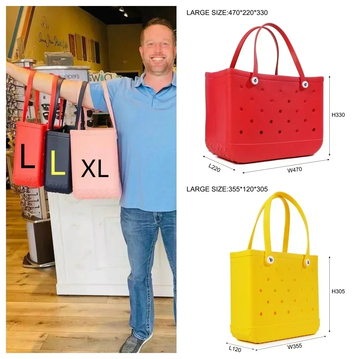 

Bogg Bag Beach Rubber Waterproof Travel Tote Bag for Women Washable Tote Bag Handbag For Sports Beach Market Pool